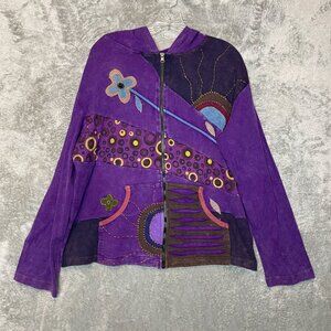 All That Jazz Women Goblin Artsy Colorful Full Zip Hooded Lightweight Jacket 2XL